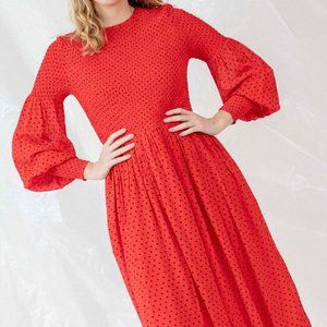 Ganni Red Printed Smock Georgette Dress
